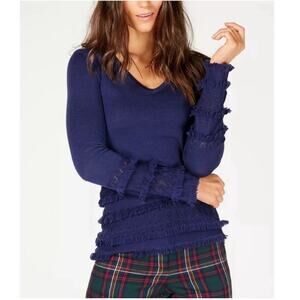 Trina Turk 100% Merino Wool Fringe-Trim
Sweater Grape Purple Medium